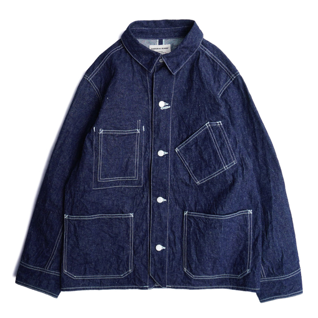 S50CV-SC01 NATURAL INDIGO 10oz DENIM CHORE JACKET | SAMURAI JEANS ...